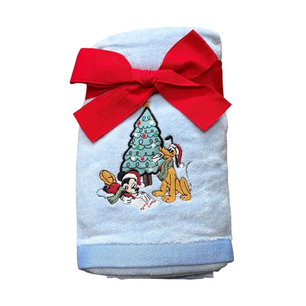 Disney Mickey Pluto 2 Pack Hand Towels NWOT 16in x 28in Holiday Soft Winter
